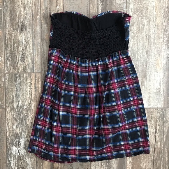 Solemio plaid flannel sweetheart strapless dress Jr size medium - Picture 5 of 5